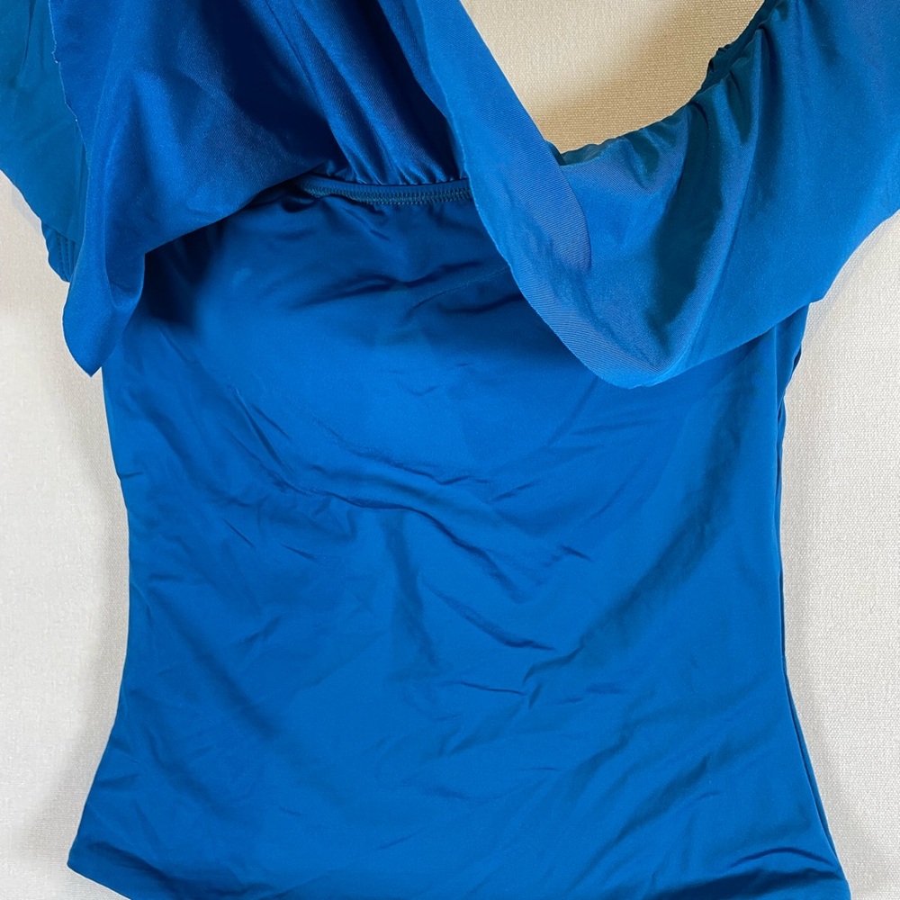 Trina Turk Blue Off Shoulder One Piece Swimsuit Womens 6 Ruffle - Picture 4 of 8